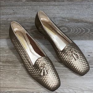 Magdesians California Gold Leather Woven Loafers